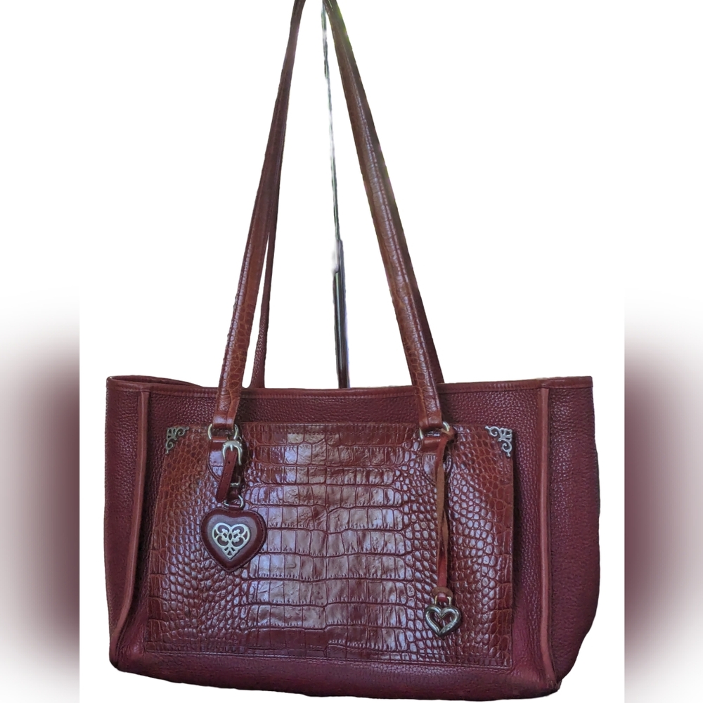 Brighton Burgundy Leather Handbag Crocodile Pattern